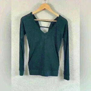 Chaser Long Sleeve Ribbed V Neck Shirt in Yosemite Green Women's Small NWT